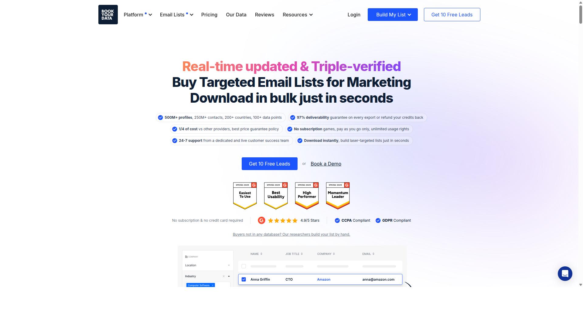 BookYourData for Data Accuracy Guarantee website